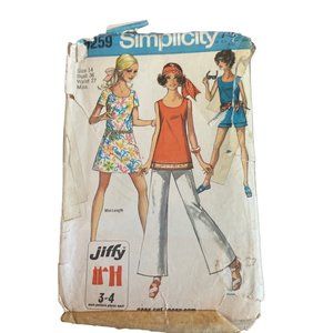 Simplicity 8259 Vintage 70s Pattern Bell Bottom Pants, Shorts, Mini Dress 14